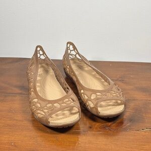 Iconic CROCS Comfort Isabella Jelly Flat Ballet Shoe woman Size 11 Brown Color